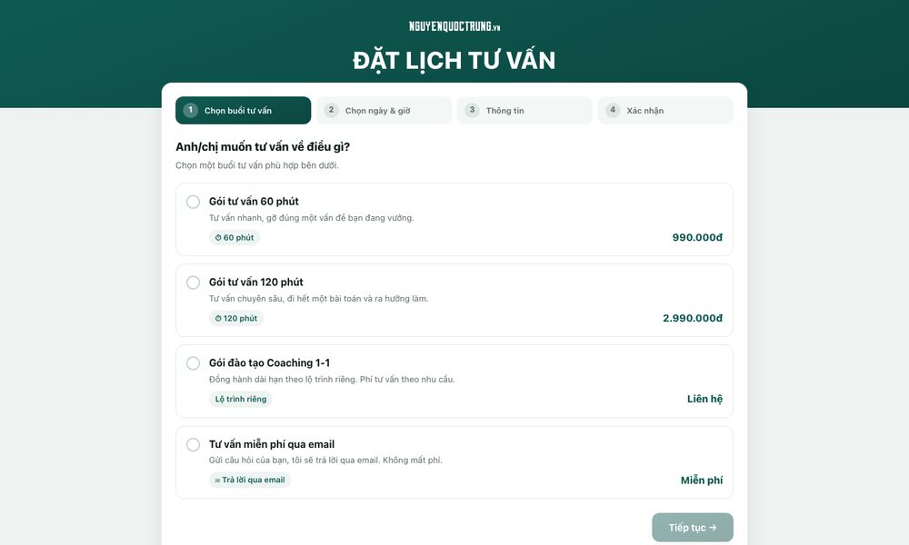 Hệ thống đặt lịch tư vấn bốn bước